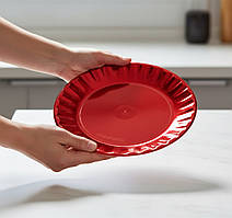 Одноразова пластикова тарілка склоподібна Ø205 мм червона з полістиролу 10 шт/уп стильний одноразовий посуд для свят та пікніків