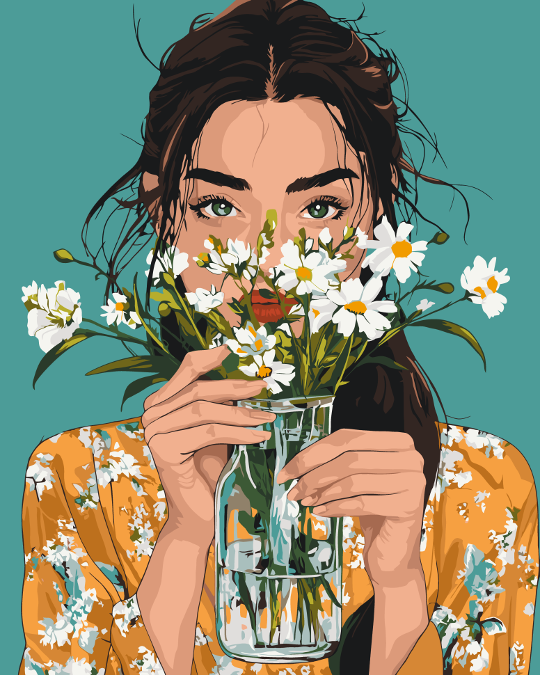 Картина за номерами 40х50 см. Дівчина з ромашками "Ромашковий вайб" AC10183, фото 1