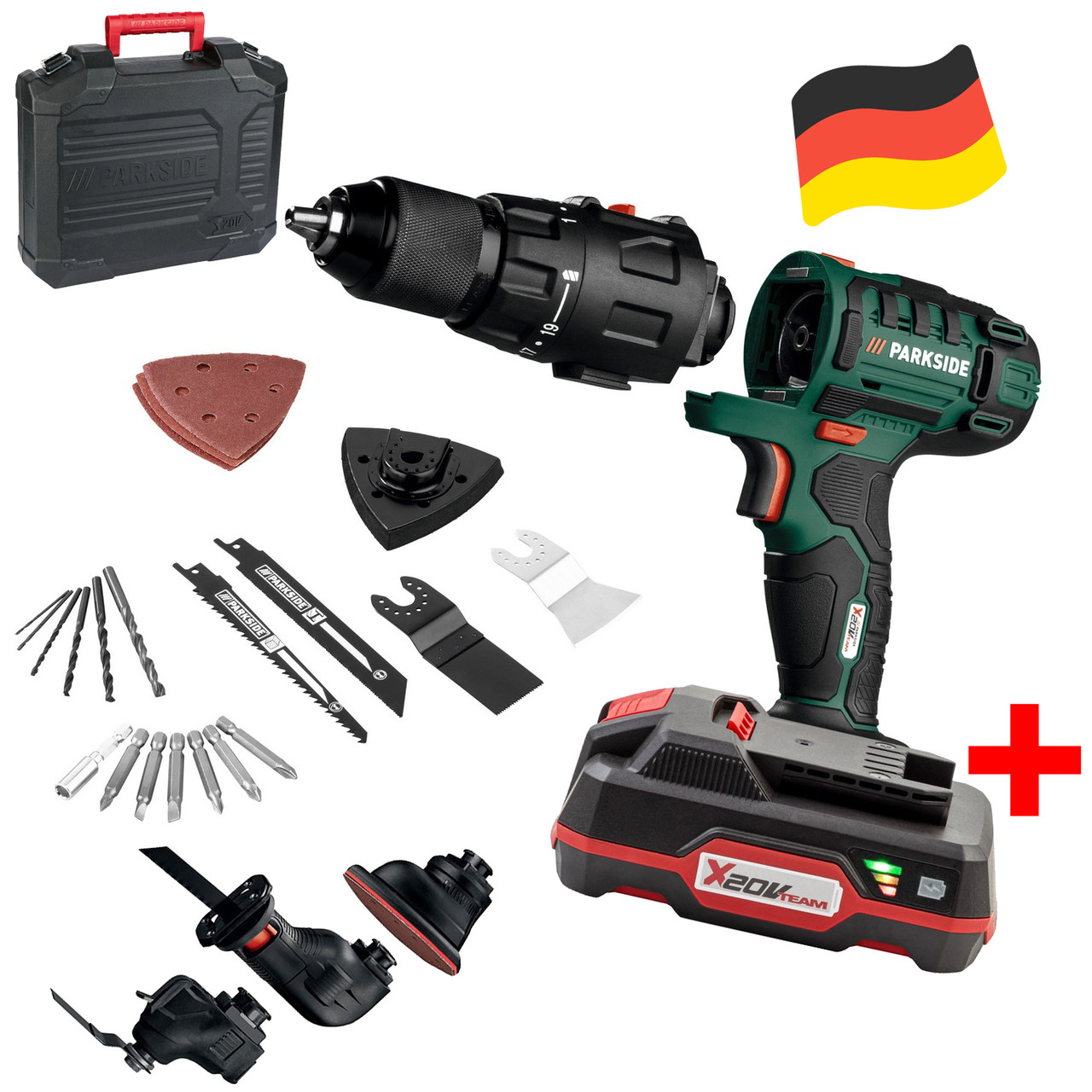 Акумуляторний мультиінструмент (дриль-шурупокрут, лобзик, реноватор) Parkside PKGA 20-Li C2 (Німеччина), фото 1