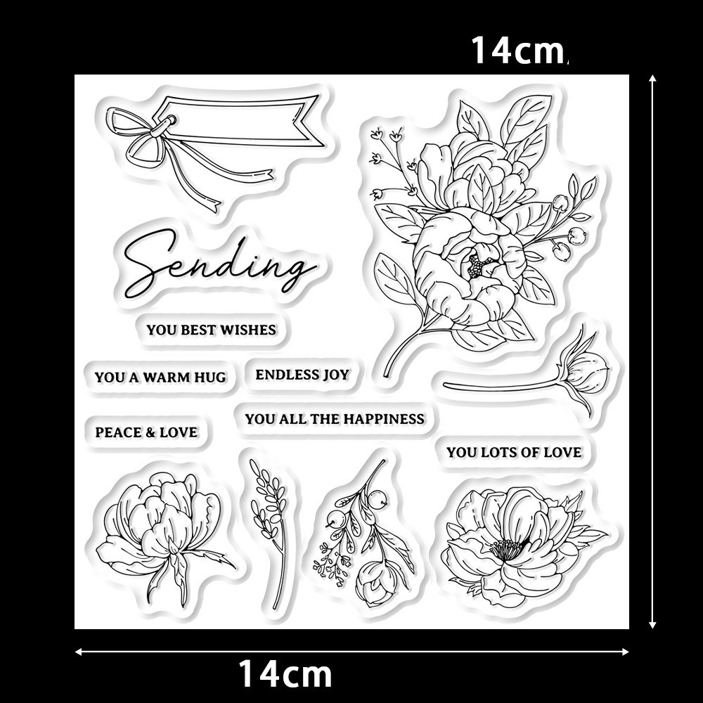 Набір силіконових штампів для скрапбукінгу Квіти і написи CHT182, фото 1