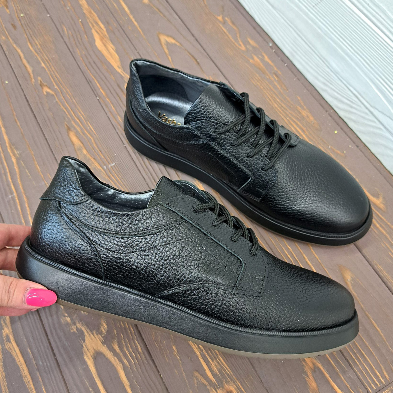 Туфлі чоловічі шкіряні повсякденні. Колір чорний, фото 1