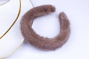 Обруч з хутром для волосся, пухнастий обідок на голову, колір мокко