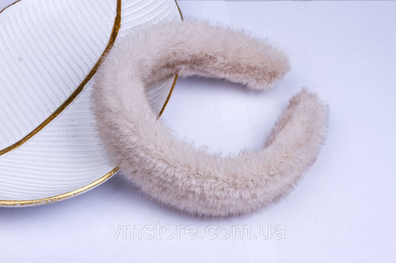 Обруч з хутром для волосся, обідок на голову, молочний колір, фото 1