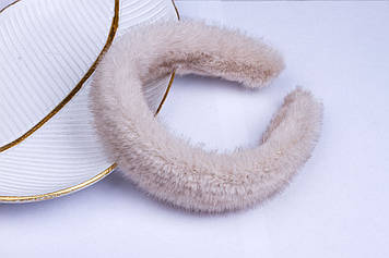 Обруч з хутром для волосся, обідок на голову, молочний колір