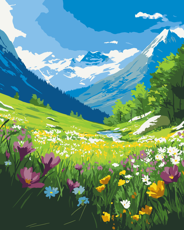 Картина за номерами 40х50 см. Гірський пейзаж "Альпійська весна" AC11075, фото 1