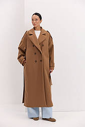 Довге жіноче двобортне пальто в L/XL розмірі коричневого і чорного кольору