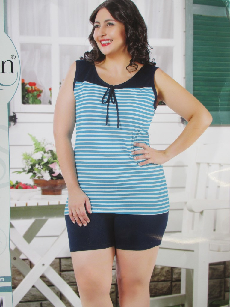 Жіночі піжами великого розміру майка з шортами, фото 1