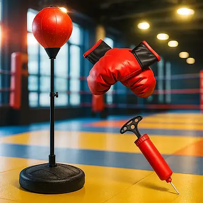 Тренувальний боксерський набір із грушею тренажером на стійці юному спортсмену Надувна куля для ударів рукавички