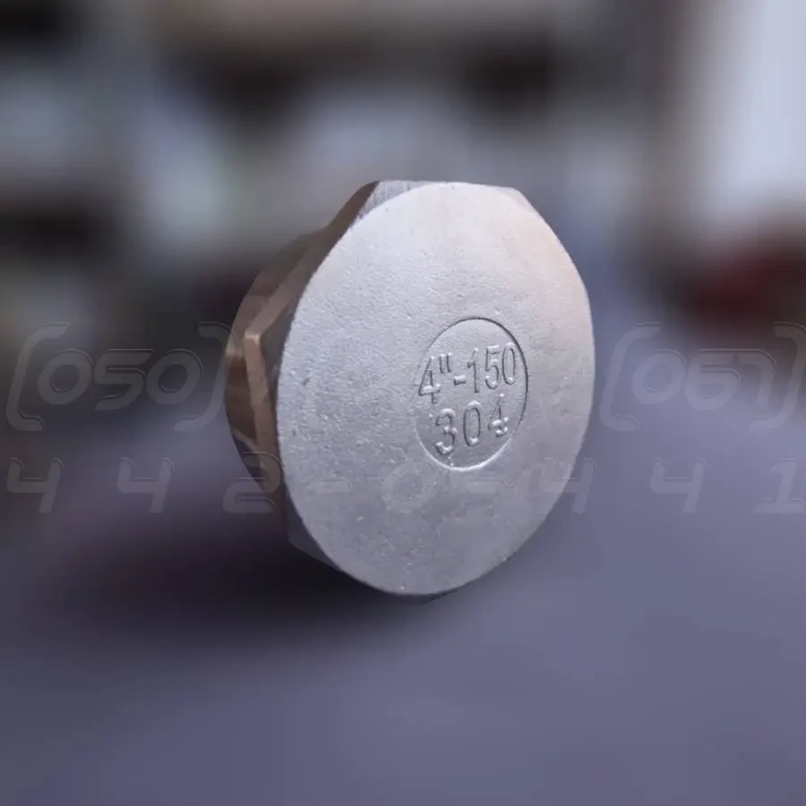 Заглушка восьмигранна нержавіюча DN100 (4") зовнішня різьба BSPP, н/ж сталь AISI304, Class 150, EN 10241, фото 1