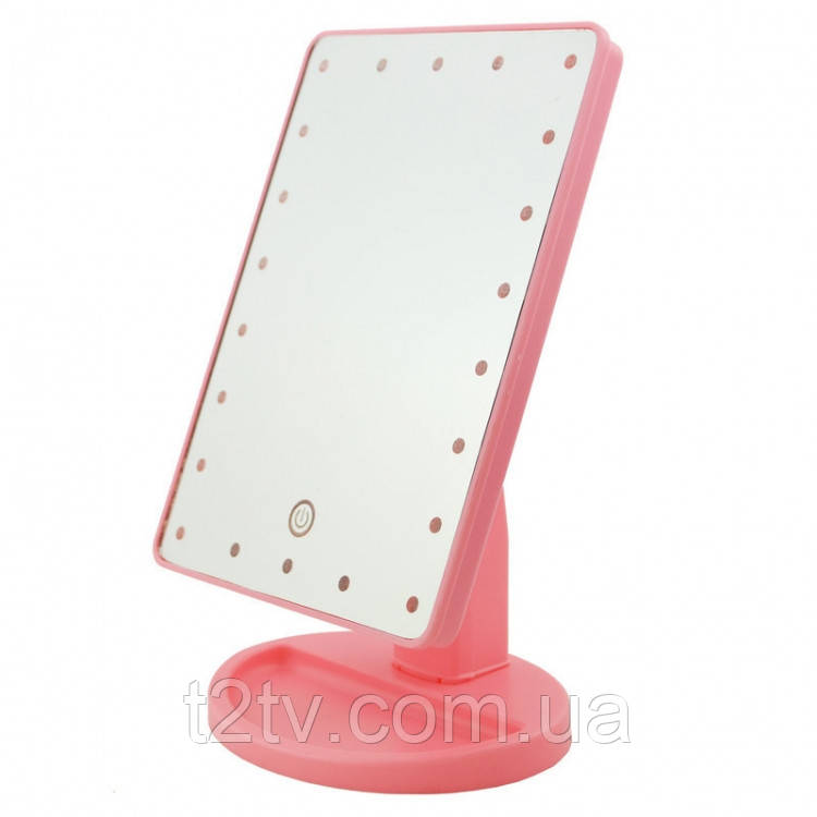 Настільне дзеркало з 16 LED-підсвіткою Large LED Mirror Pink, фото 1