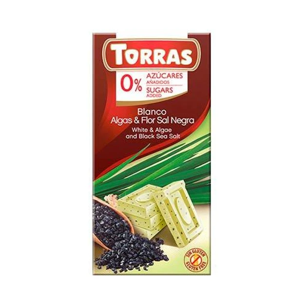 Шоколад без цукру Torras білий з водоростями і чорною сіллю Іспанія 75г