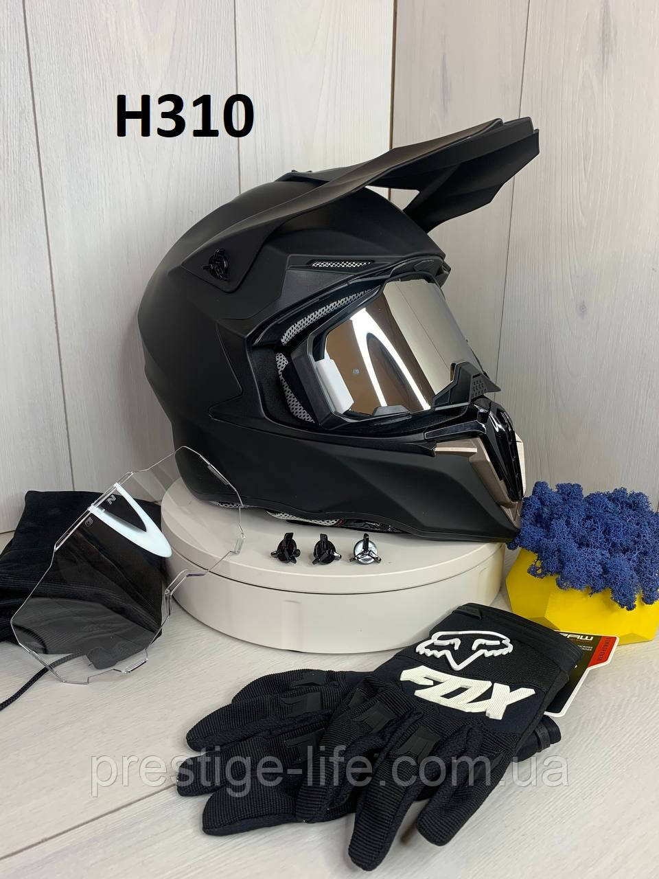 Мотошолом ендуро H310S для мотокросса та квадроцикла + КОМПЛЕКТ: окуляри 100% та рукавиці FOX, фото 1