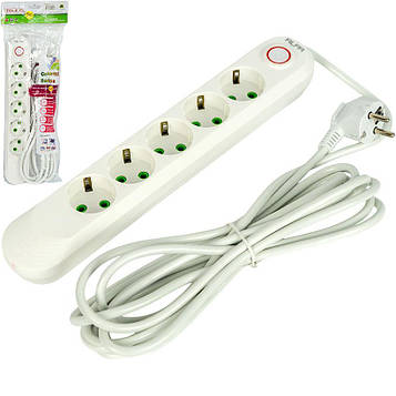 Мережевий подовжувач переноска електрична 5 метрів 5 розеток із заземленням (євростандарт) і вимикачем