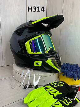 Мотошолом ендуро H314XL для мотокросса та квадроцикла + КОМПЛЕКТ: окуляри 100% та рукавиці FOX