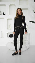 Жіночий костюм лонгслів і лосини зі штрипками casual chic (чорний, коричневий, молочний), 42/44, 46/48