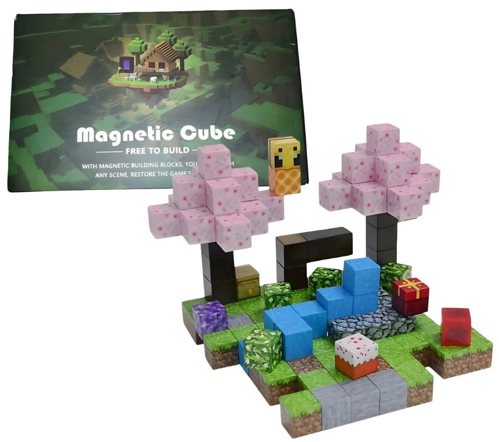 Майнкрафт конструктор магнітний Minecraft Magnetic Cube «Вечірка з сакурами» 128шт, фото 1
