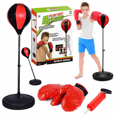 Боксерський набір дитячий груша тренажер на платформі для дому / Бий по мішку ногами і руками рукавички і насос
