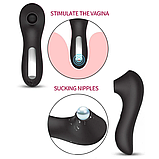 Кліторальний стимулятор з вакуумом, Чорний вібратор для сосків та клітора, Інтимні іграшки, фото 6