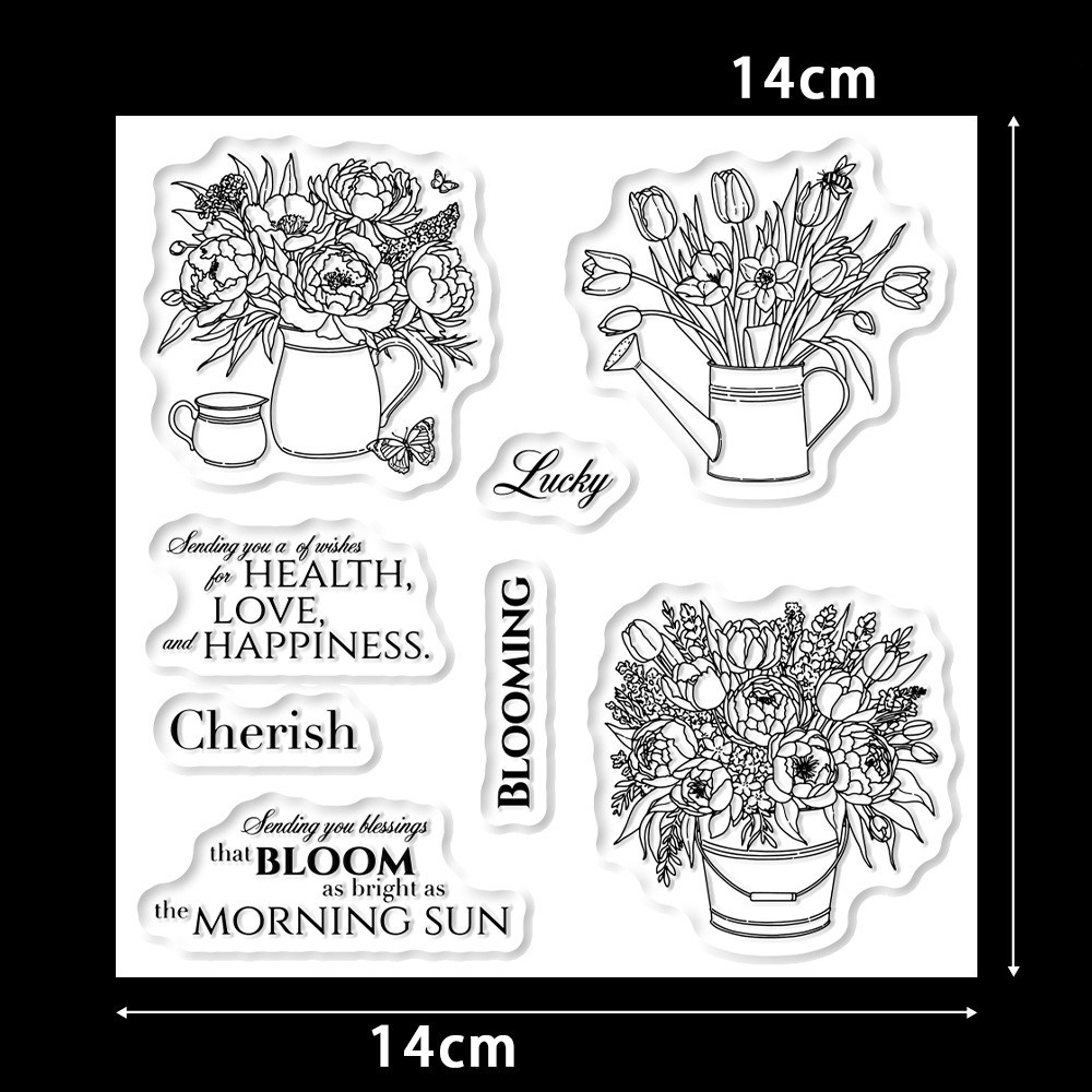 Набір силіконових штампів для скрапбукінгу Квіти і написи CHT190, фото 1