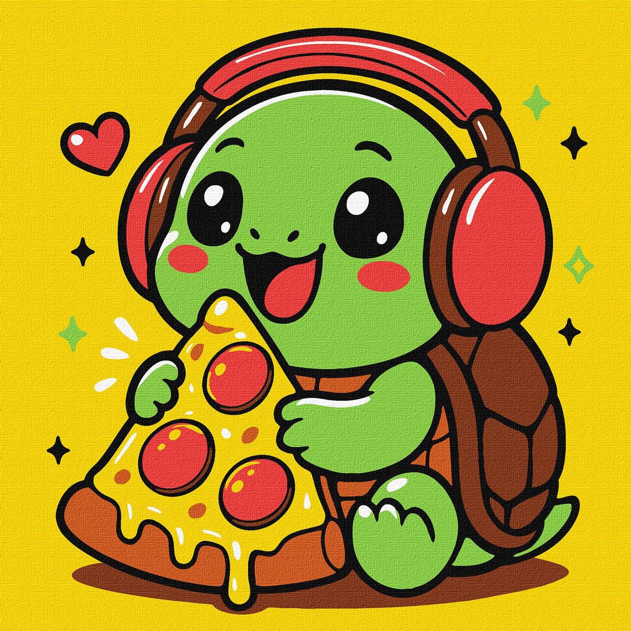 Картина за номерами Для дітей. Черепаха з піцою 25*25 см Ідейка KHO 1288, фото 1