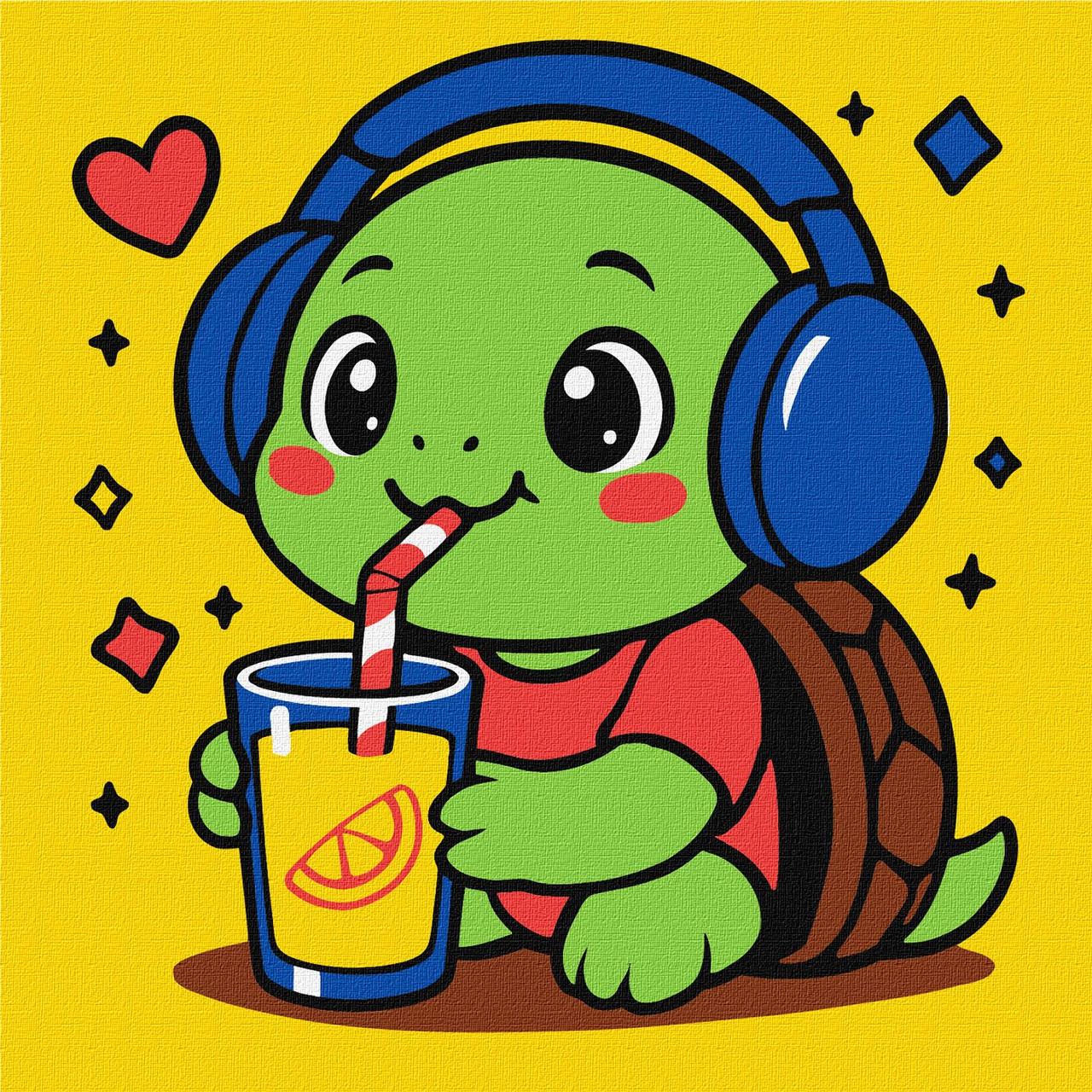 Картина за номерами Для дітей. Черепаха з лимонадом 25*25 см Ідейка KHO 1289, фото 1