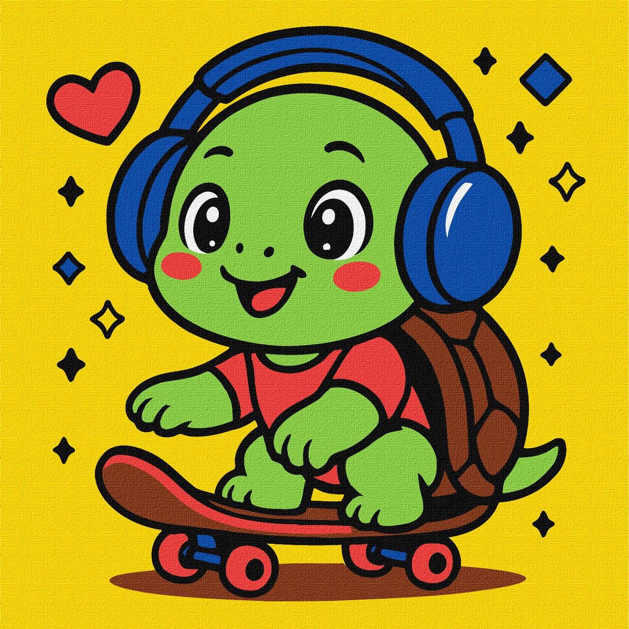 Картина за номерами Для дітей. Черепаха на скейті 25*25 см Ідейка KHO 1290, фото 1