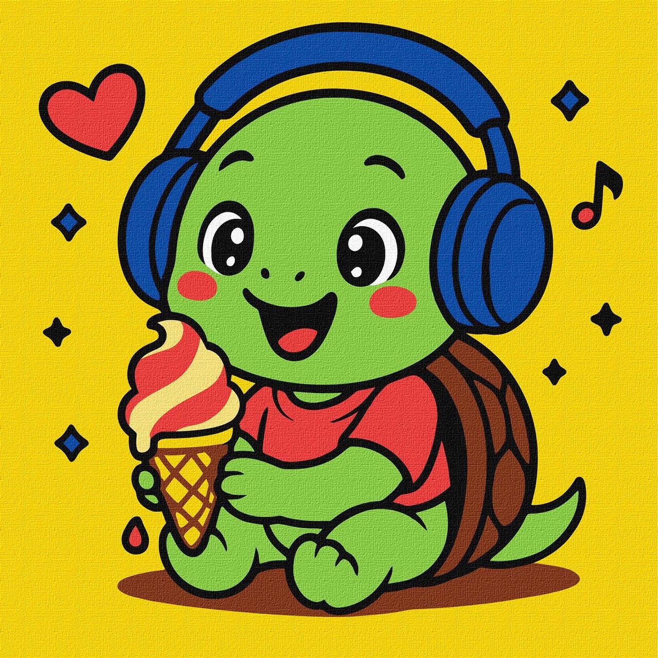 Картина по номерам Для детей. Черепаха и мороженое 25*25 см Идейка KHO 1298, фото 1