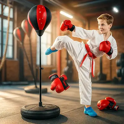 Тренувальний набір Груша мішок на стійці рукавички і насос для боксу і карате / Дитячий спорт атлетика фітнес