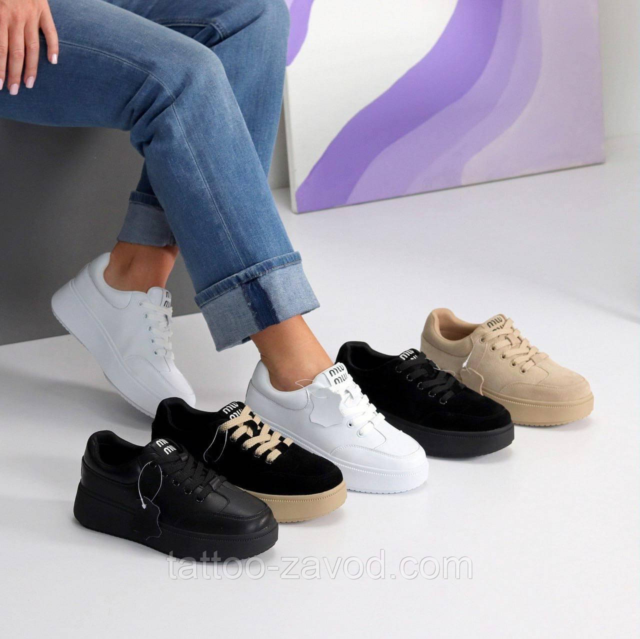 Кросівки жіночі на шнурках замшеві та шкіряні 36-41, фото 1