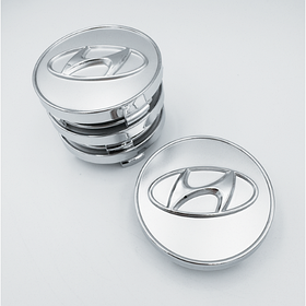 Ковпачки (заглушки) на литі диски HYUNDAI (Хундай) 60 мм Білі Хром ободок - 4 штуки