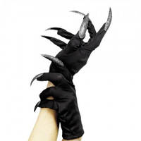 Рукавички ЧОРНІ зі СРІБНИМ з кігтями на Хелловін 27см