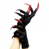 Рукавички ЧОРНІ з ЧЕРВОНИМ з кігтями на Хелловін 27см