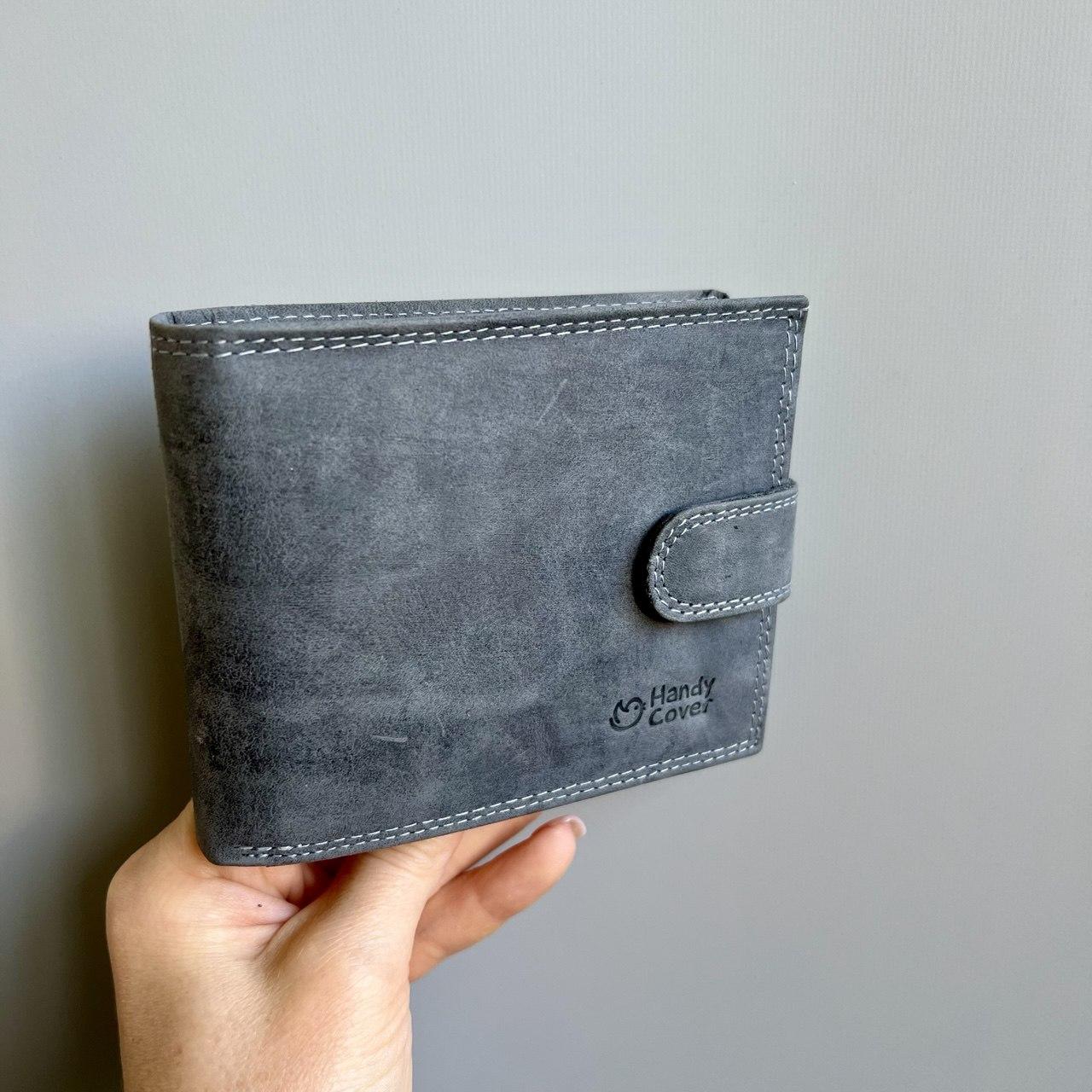 БРАК!!! УЦІНКА!!! Чоловічий шкіряний гаманець Handycover N992L-CHM темно-сірий на кнопці