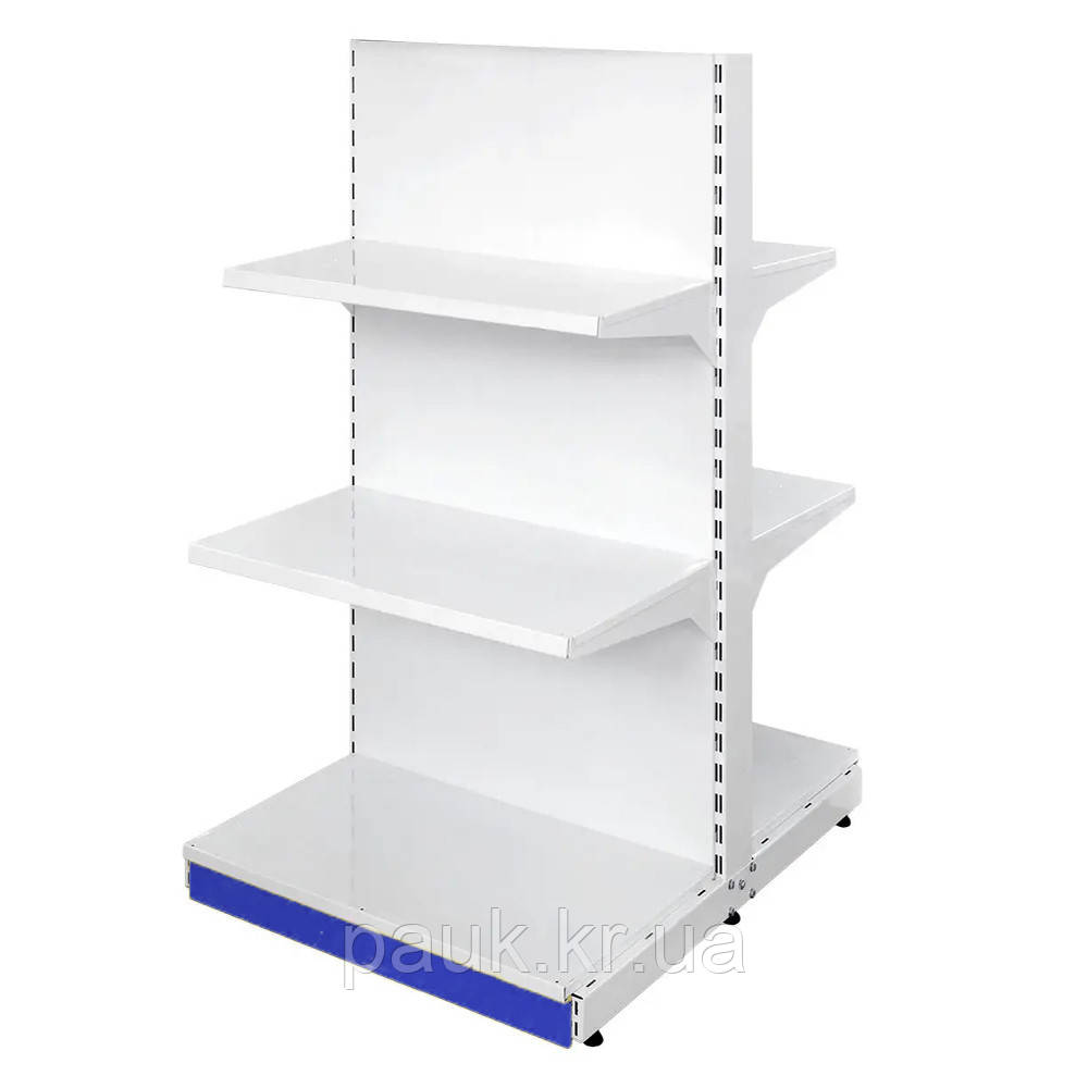 Двосторонній стелаж 1450*600 мм, приставний стелаж в магазин,  острівний торговий стелаж, стелаж для косметики ,стелаж для фарби, фото 1