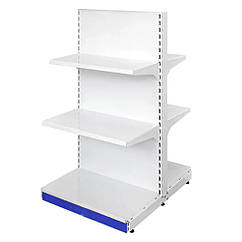 Двосторонній стелаж 1450*600 мм, приставний стелаж в магазин,  острівний торговий стелаж, стелаж для косметики ,стелаж для фарби