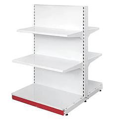 Двосторонній стелаж 1450*950 мм, приставний стелаж в магазин,  острівний торговий стелаж, стелаж для косметики ,стелаж для фарби