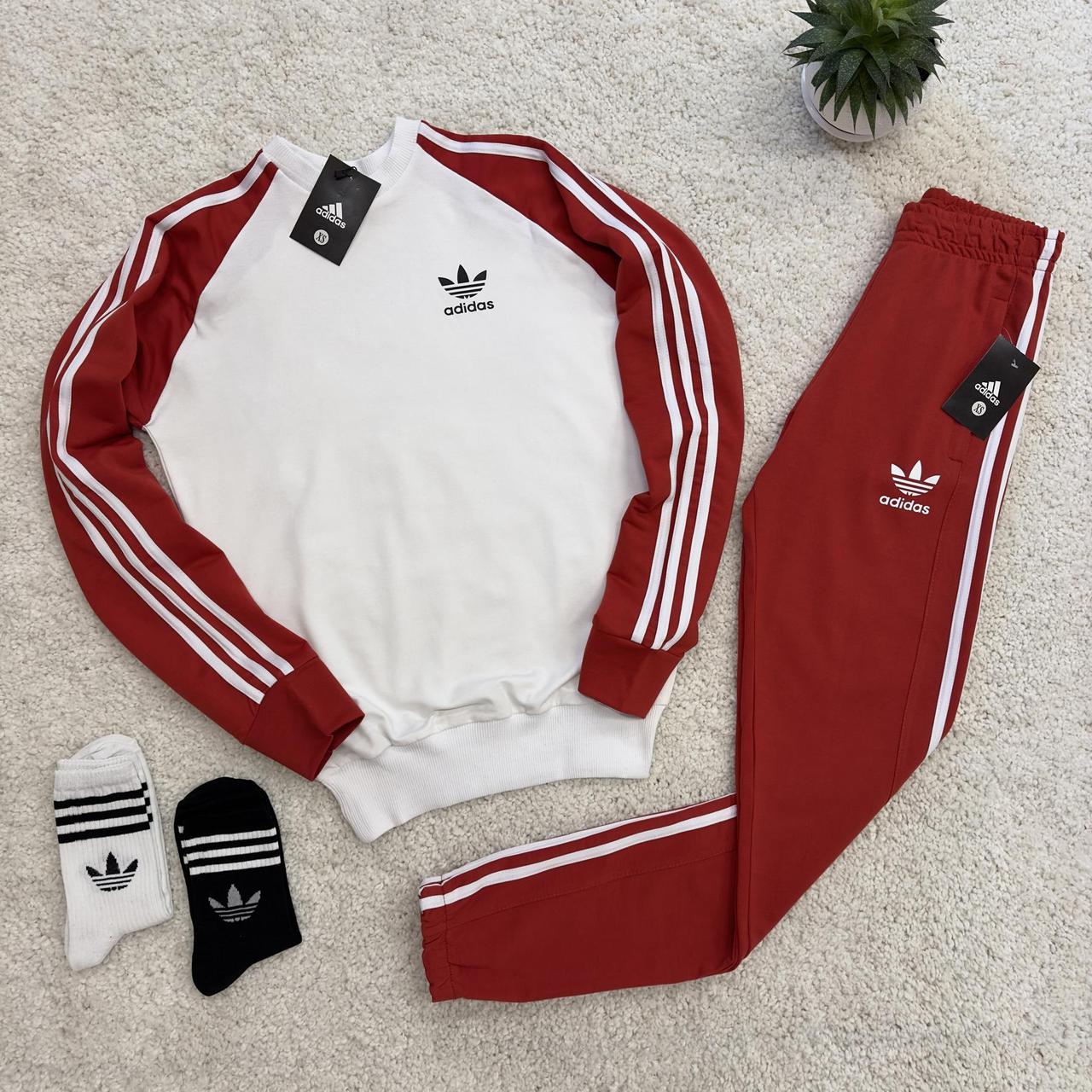 Спортивний костюм унисекс новий червоний / Чоловічий та жіночий спортивний костюм Adidas кофта+штани + 2 пари шкарпеток - фото 1 - id-p2742539752