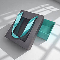 Коробка подарункова з пакетом (210х160х70мм.) чорна з тіффані