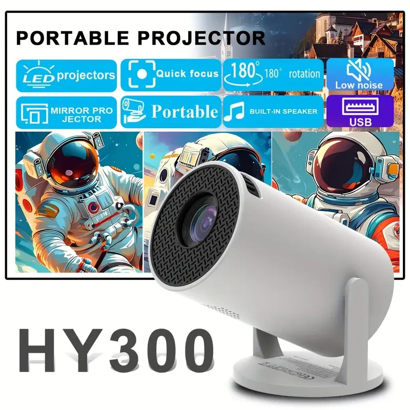 Міні проектор з високою чіткістю, швидким фокусуванням та 180° обертовими LED-лампами HY300, фото 1