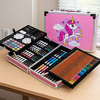 Набор для рисования 145 предметов, в чемодане, Розовый / Детский набор для творчества