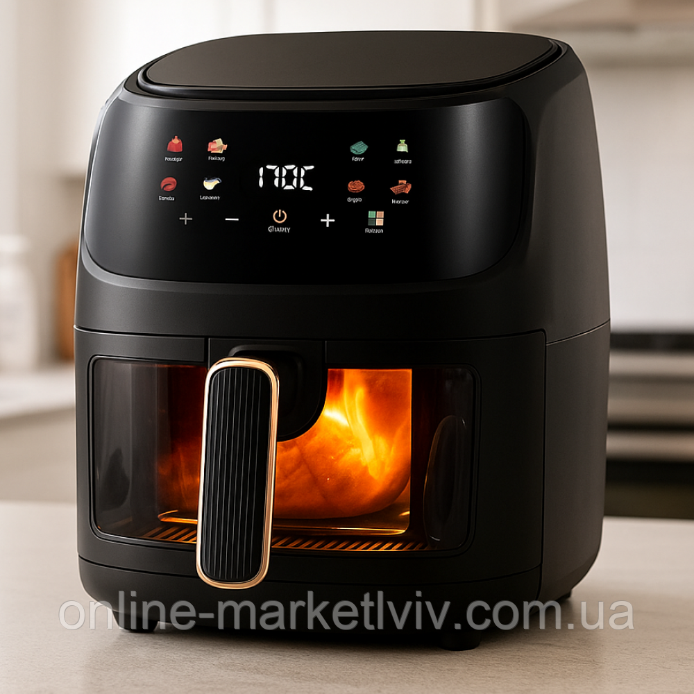 Електричний аерогриль без олії 8л, 2400W, QF-605 / Безмасляна фритюрниця / Мультипіч для кухні, фото 1