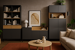 Сіра модульна стінка під телевізор з комодом на ніжках у сучасному стилі у вітальню зал Беріл ВМВ Холдинг