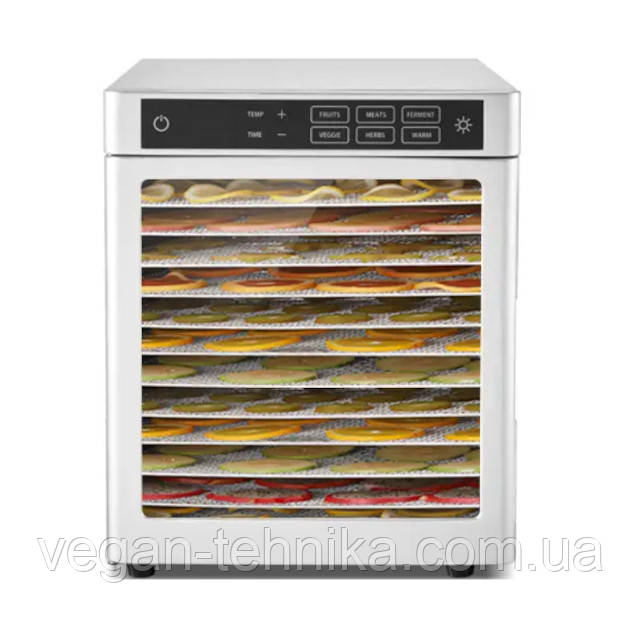 Професійний дегідратор Tekhniko DH-12F-SS (12 лотків) — сушарка для фруктів, овочів, пастили, м’яса та риби, фото 1