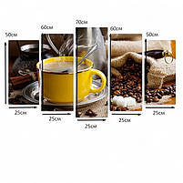 Модульна картина Чашка кави для кухні Настінний декор на кухню Друк на полотні 125х70 з 5 частин, фото 5