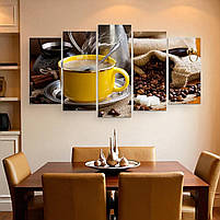 Модульна картина Чашка кави для кухні Настінний декор на кухню Друк на полотні 125х70 з 5 частин, фото 3
