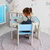 Набір дитячих меблів столик з ящиком та стільчик 70×45×51, стіл та стілець для дітей, білий з блакитник, фото 3