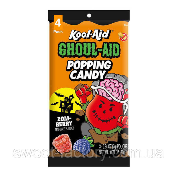 Стріляючий цукор Kool Aid Ghoul Aid Popping Candy Zomberry 28g, фото 1