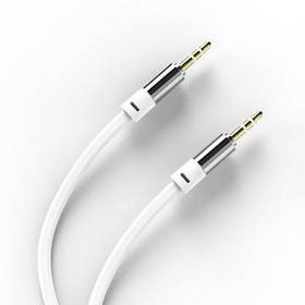 Аудіо кабель 3,5mm / 3,5mm AUX 2pin (плоский, метал. Коннект, тех.пакет) White