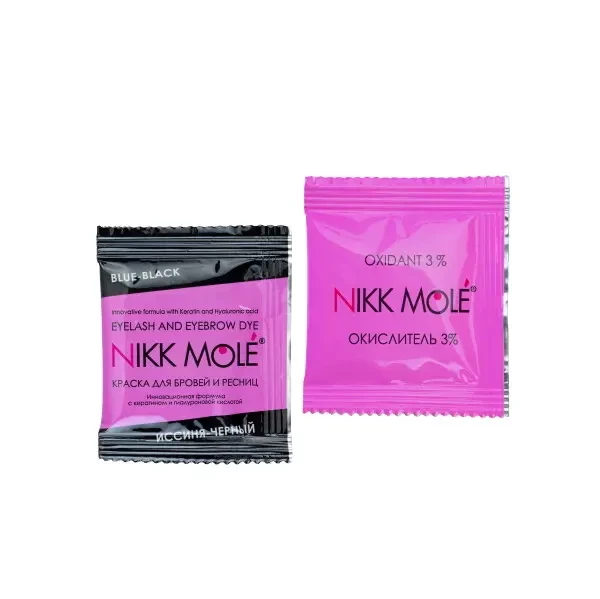 Фарба Nikk Mole Blue-black у саше (5 мл) + окисник 3% (5 мл) для брів і вій