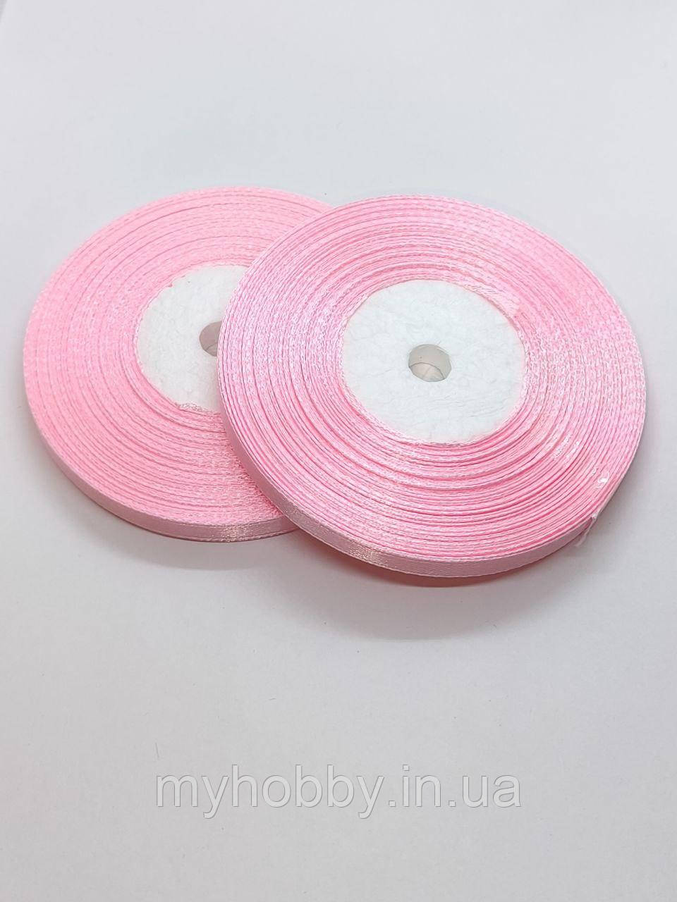 Атласна стрічка 0,6см -33м світло-рожева, фото 1